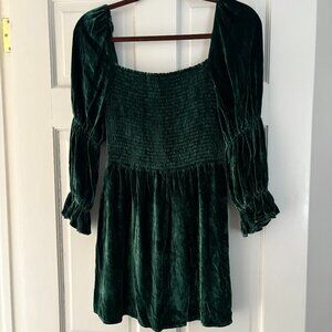 Reformation Albi Velvet Ruched Green Dress